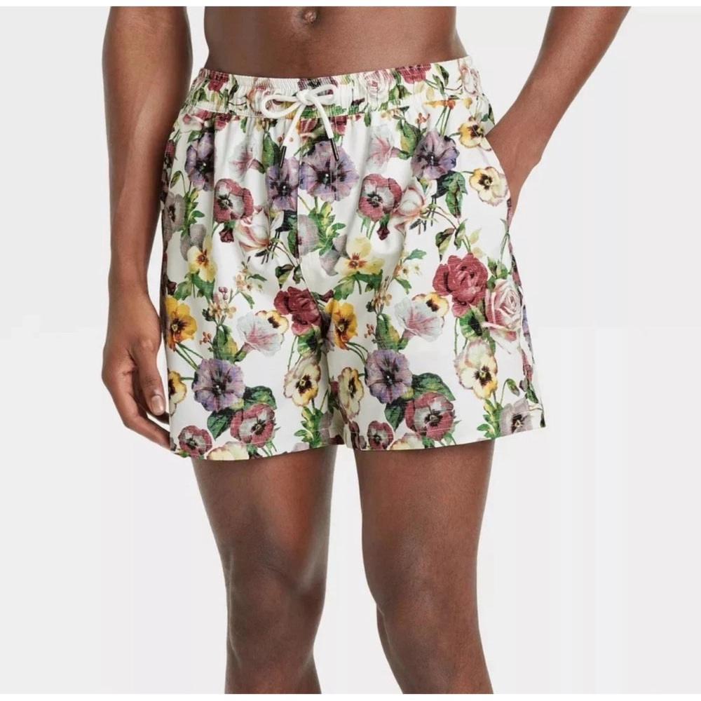 Goodfellow & Co Men's 5" Striped Swim Shorts Sofa Floral Size XL